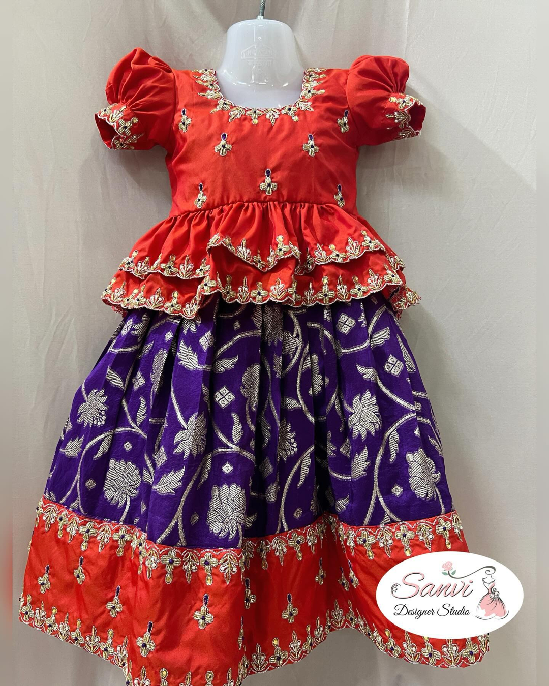 Organza kids Frock with hand embroidery