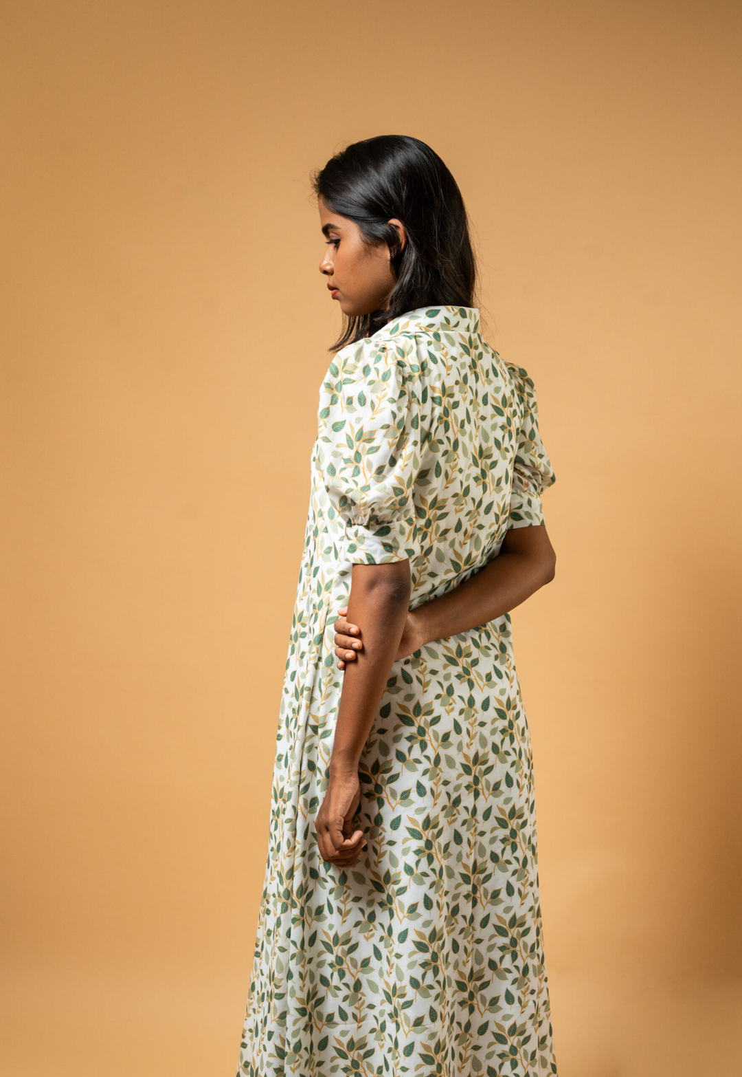 Leaf Printed Cotton Dress