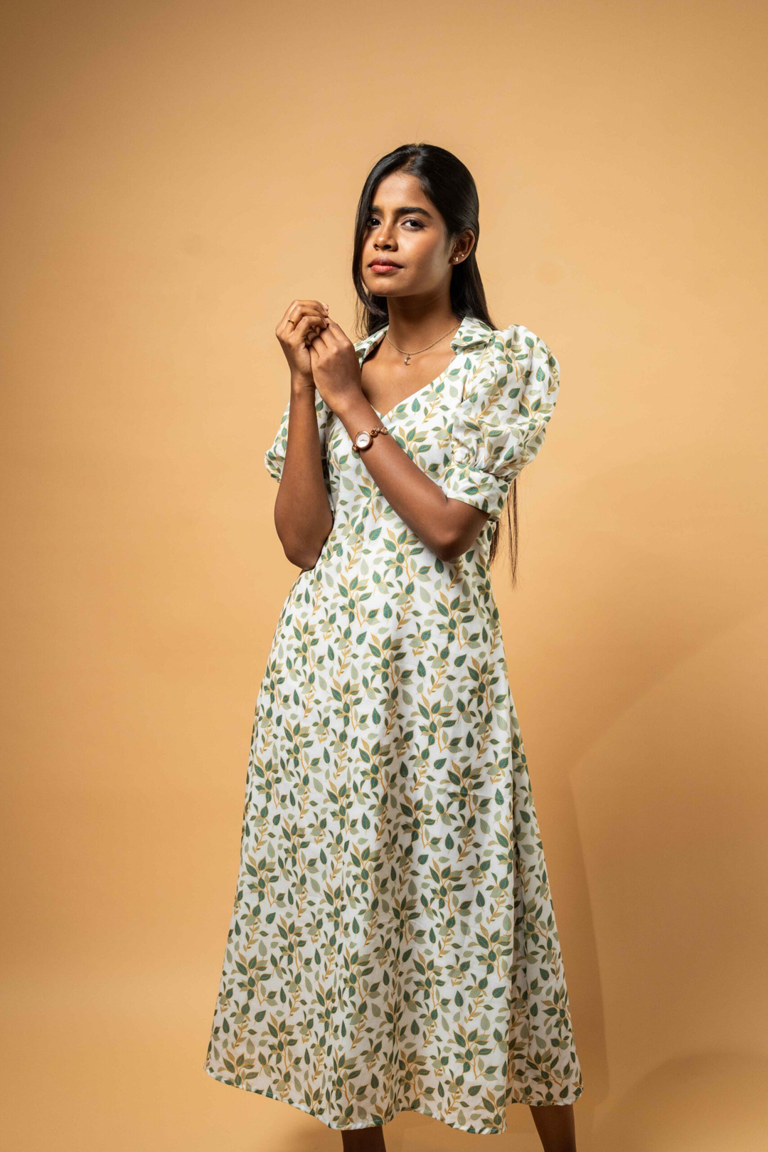 Leaf Printed Cotton Dress