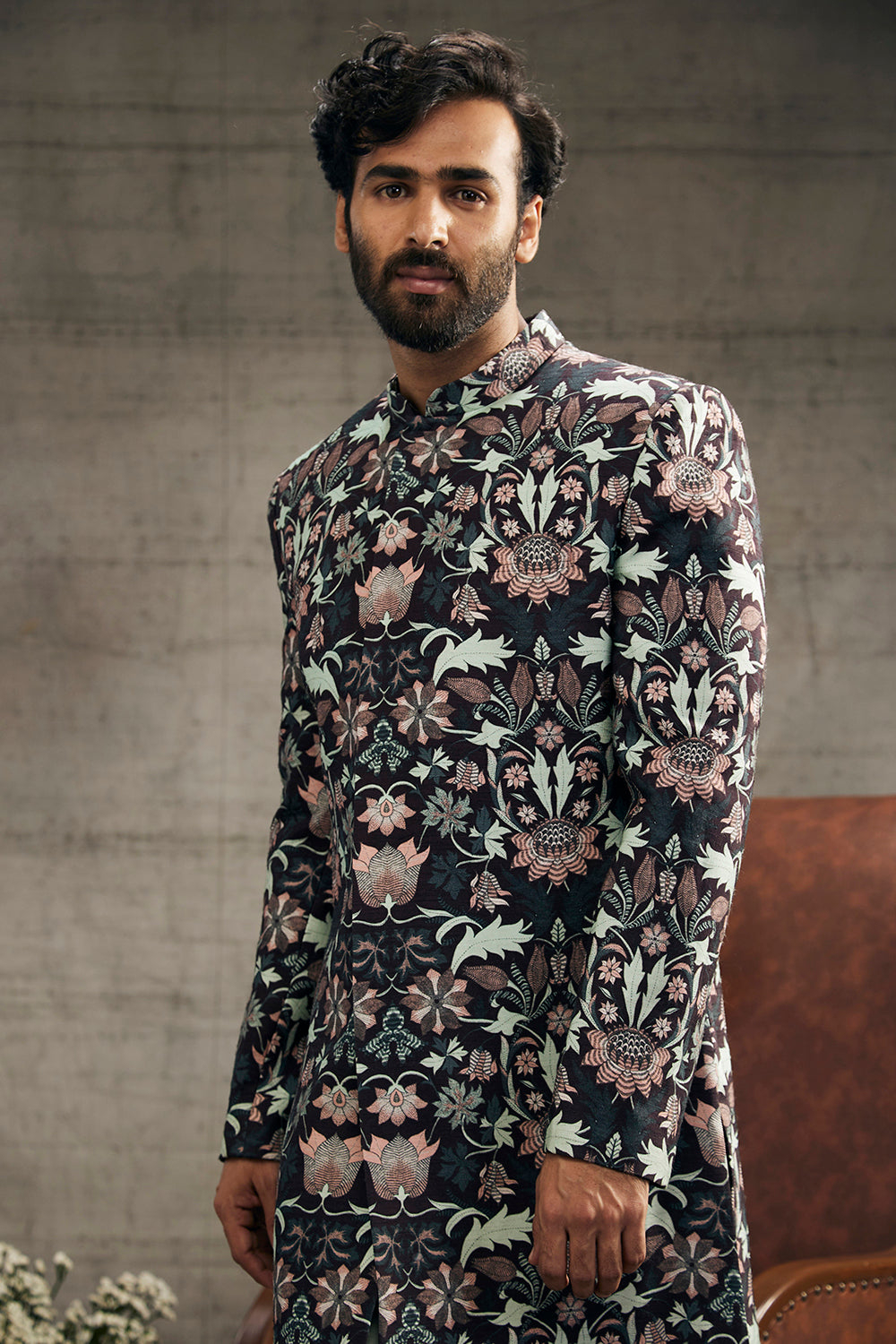 PASTEL FLORAL PRINTED SHERWANI SET