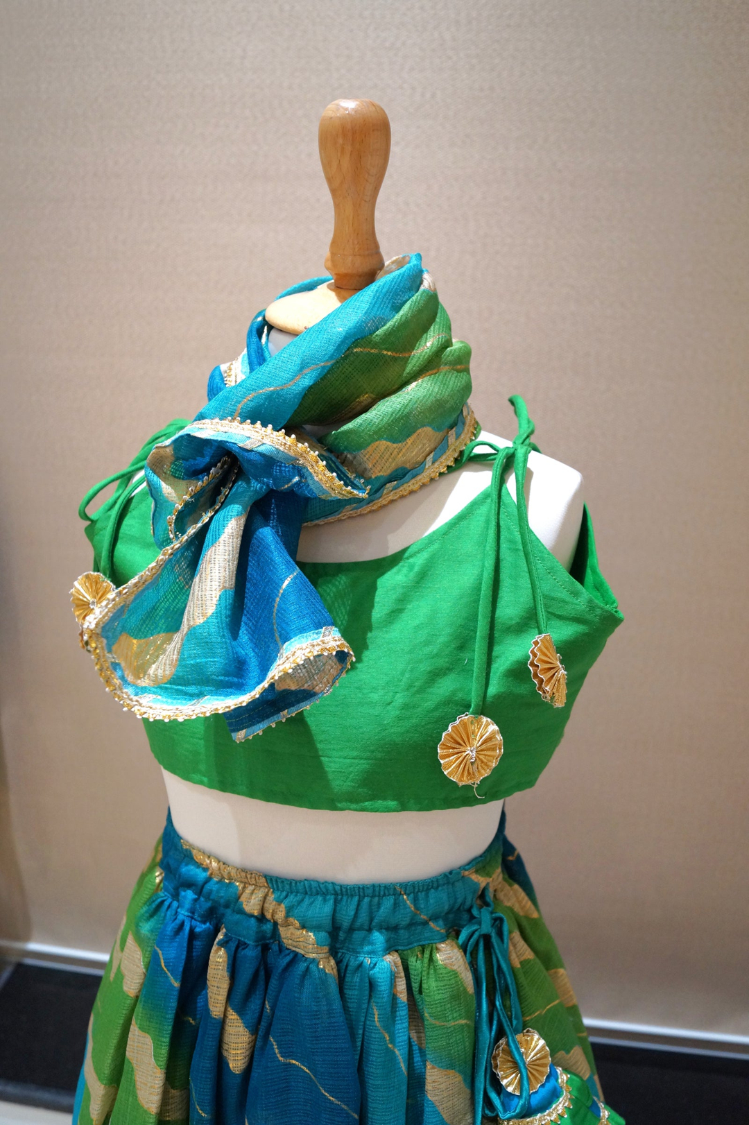 GREEN KOTA COTTON LEHERIYA PATTERN OMBRE 