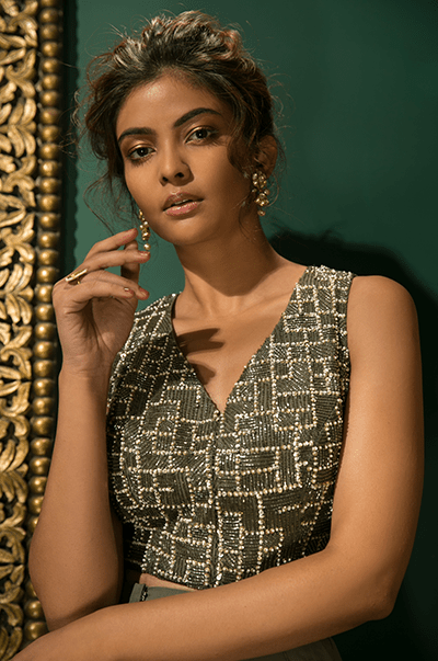 OLIVE GREEN CROP TOP CAPE TULIP PANTS AND CAPE