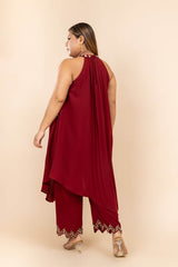 Husna Maroon Halter Neck Co-ord Set
