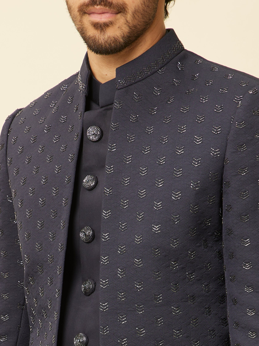 Dazzling Dark Blue Indo-Western Jacket Set