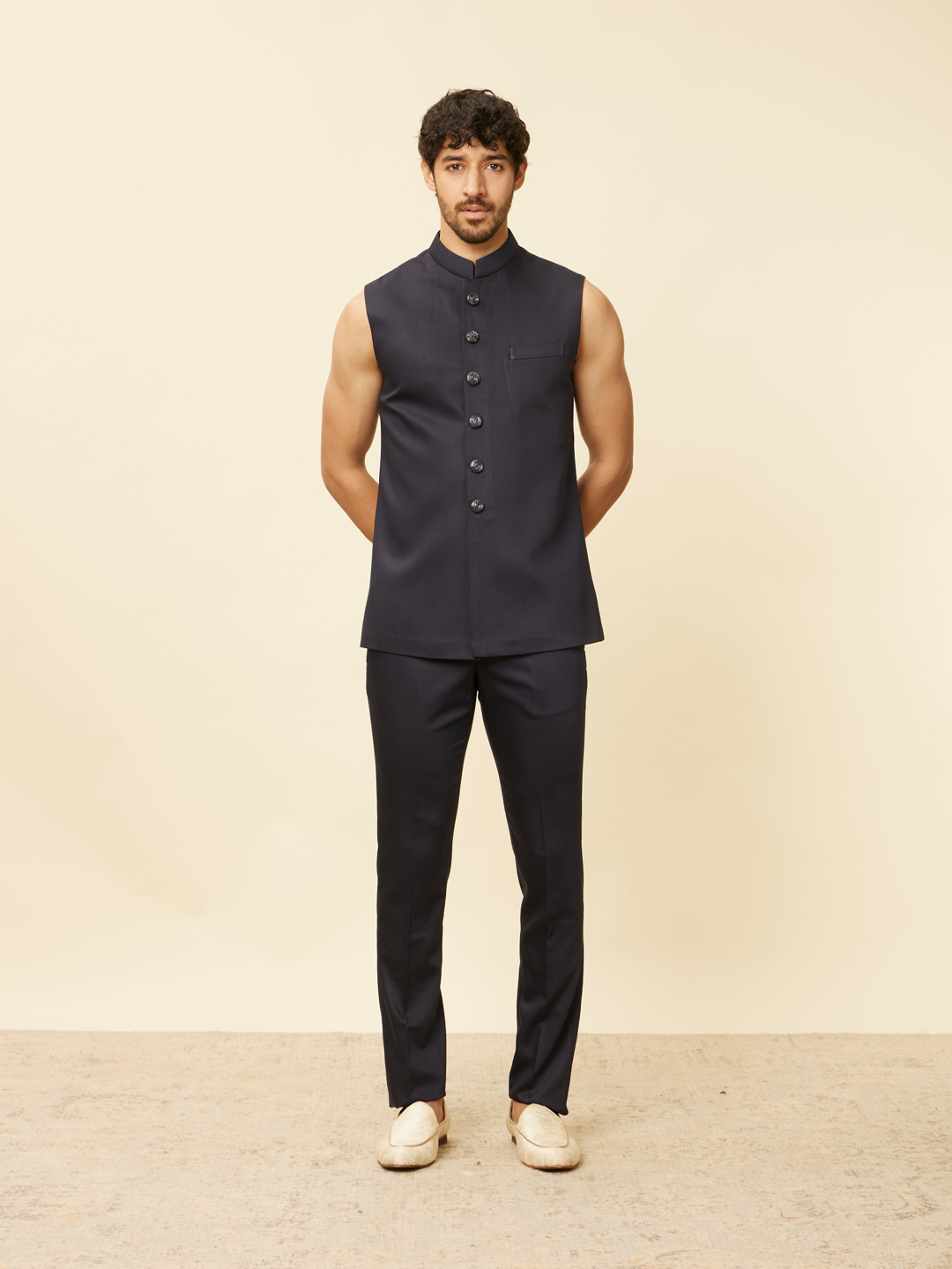 Dazzling Dark Blue Indo-Western Jacket Set