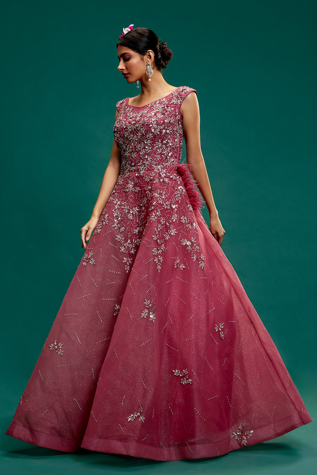 STONE AND MIRROR EMBROIDERED BRIDAL GOWN