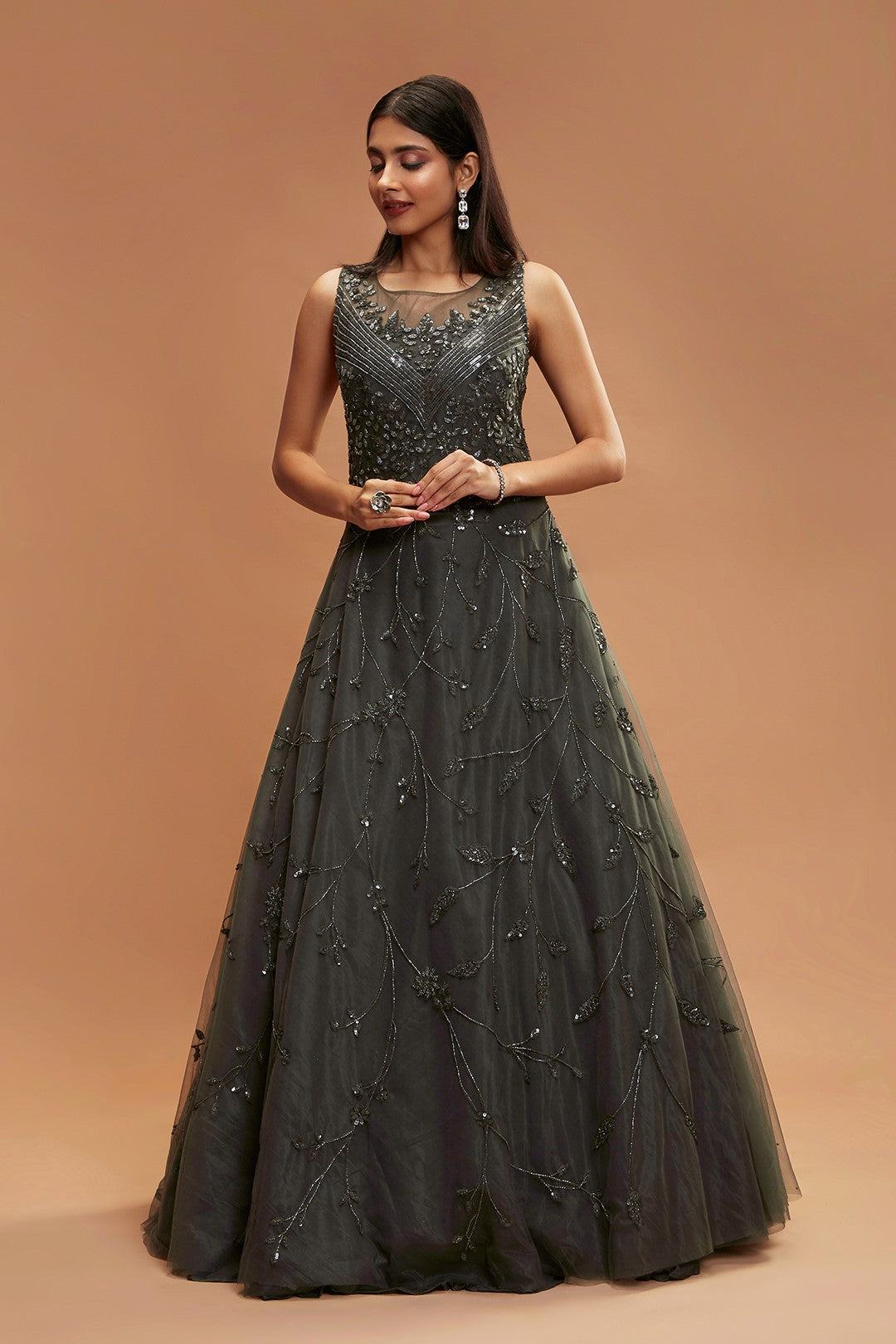 GREEN RESHAM EMBROIDERED BRIDAL GOWN