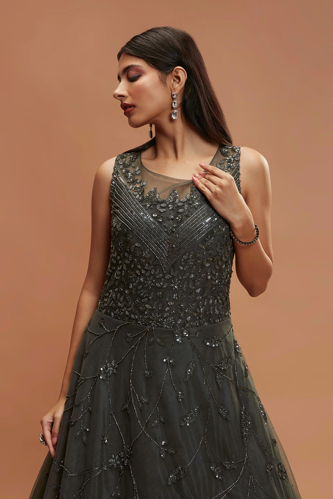 GREEN RESHAM EMBROIDERED BRIDAL GOWN