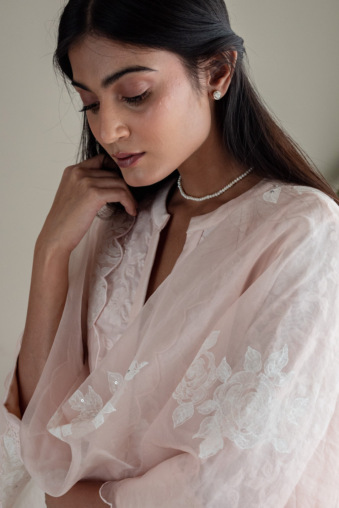 aya Kurta In Pink Jacquard And Chanderi With Pants