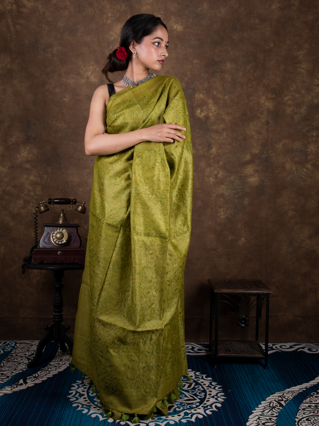 Handloom Olive Temptation Pure Tussar Silk Saree