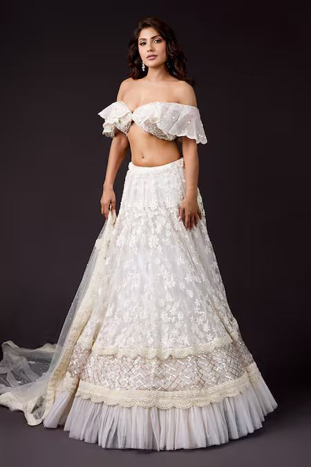 Embroidery Asymmetric Floral Lehenga Set
