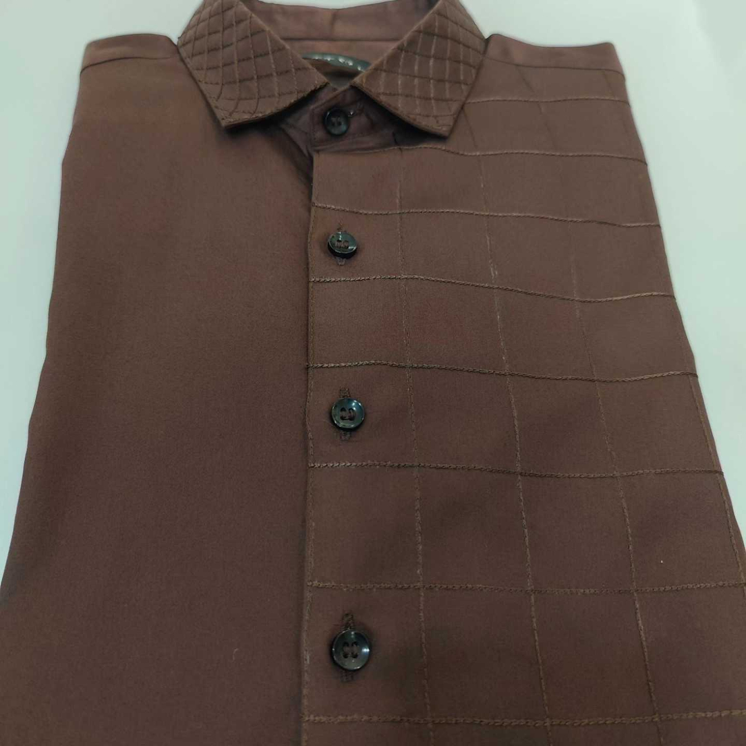 Customised Brown Embroidered Designer Men Shirt