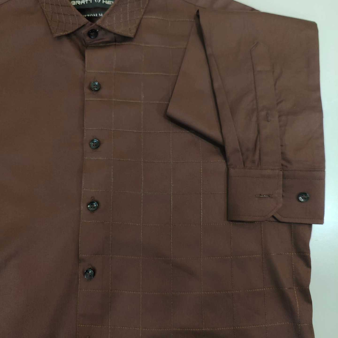 Customised Brown Embroidered Designer Men Shirt
