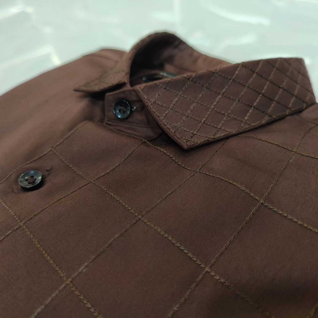 Customised Brown Embroidered Designer Men Shirt