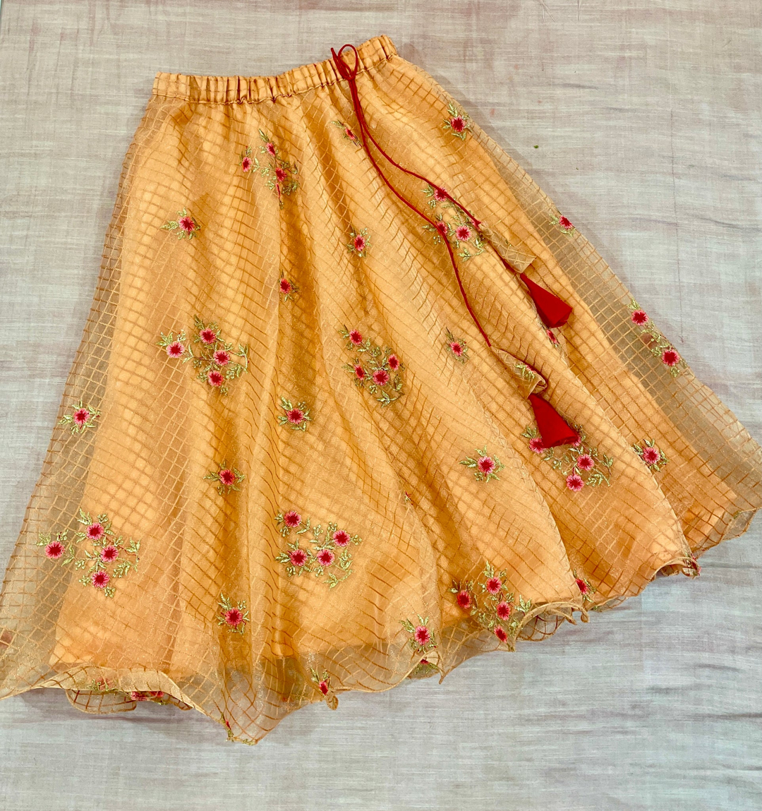 Girls Peach & Red Lehenga Choli
