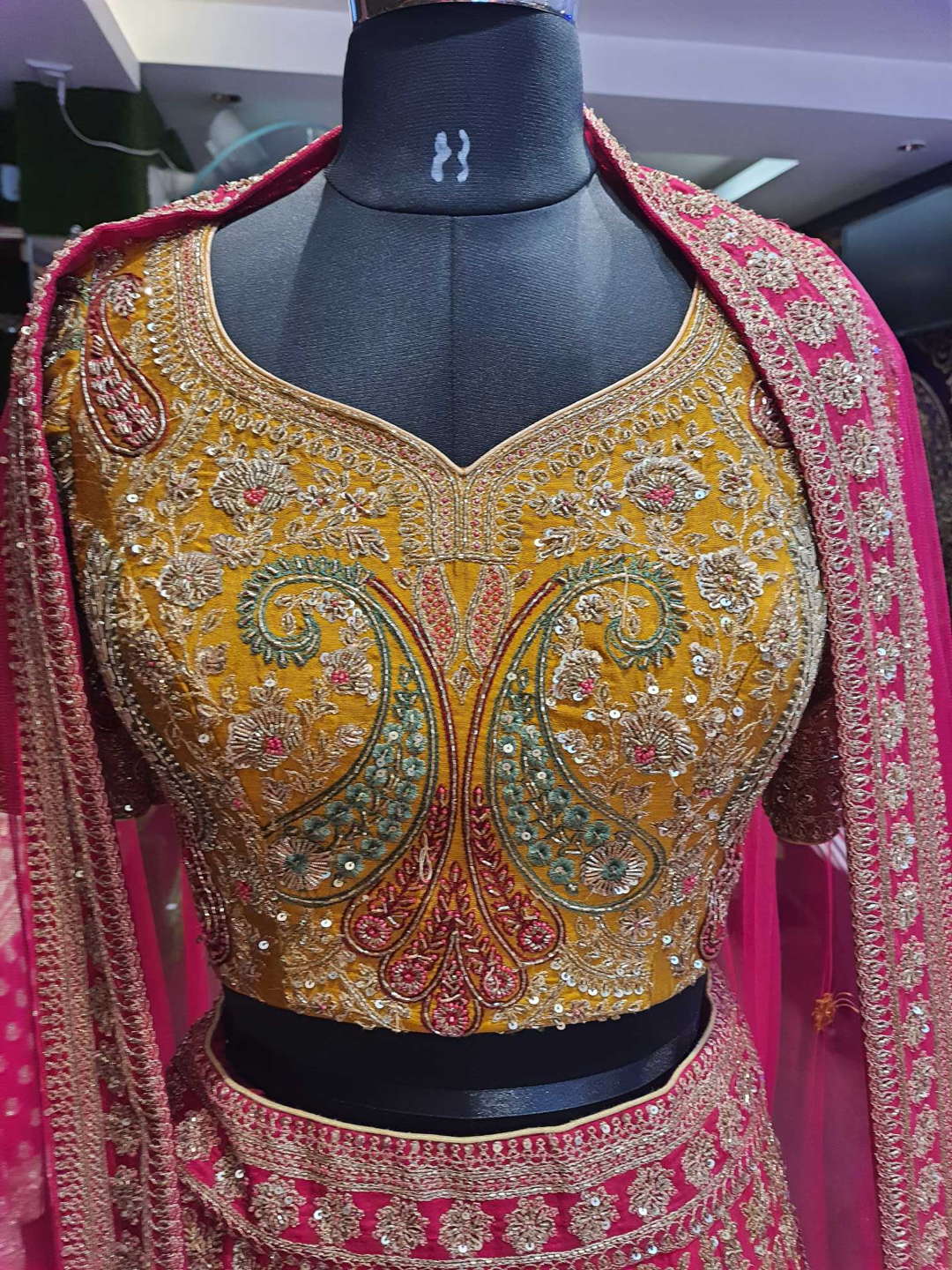 Dark red and Mehandi green colour Lehanga