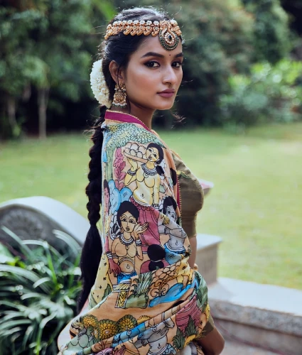 Green Kalamkari Lehenga with Handwork Blouse and duppatta