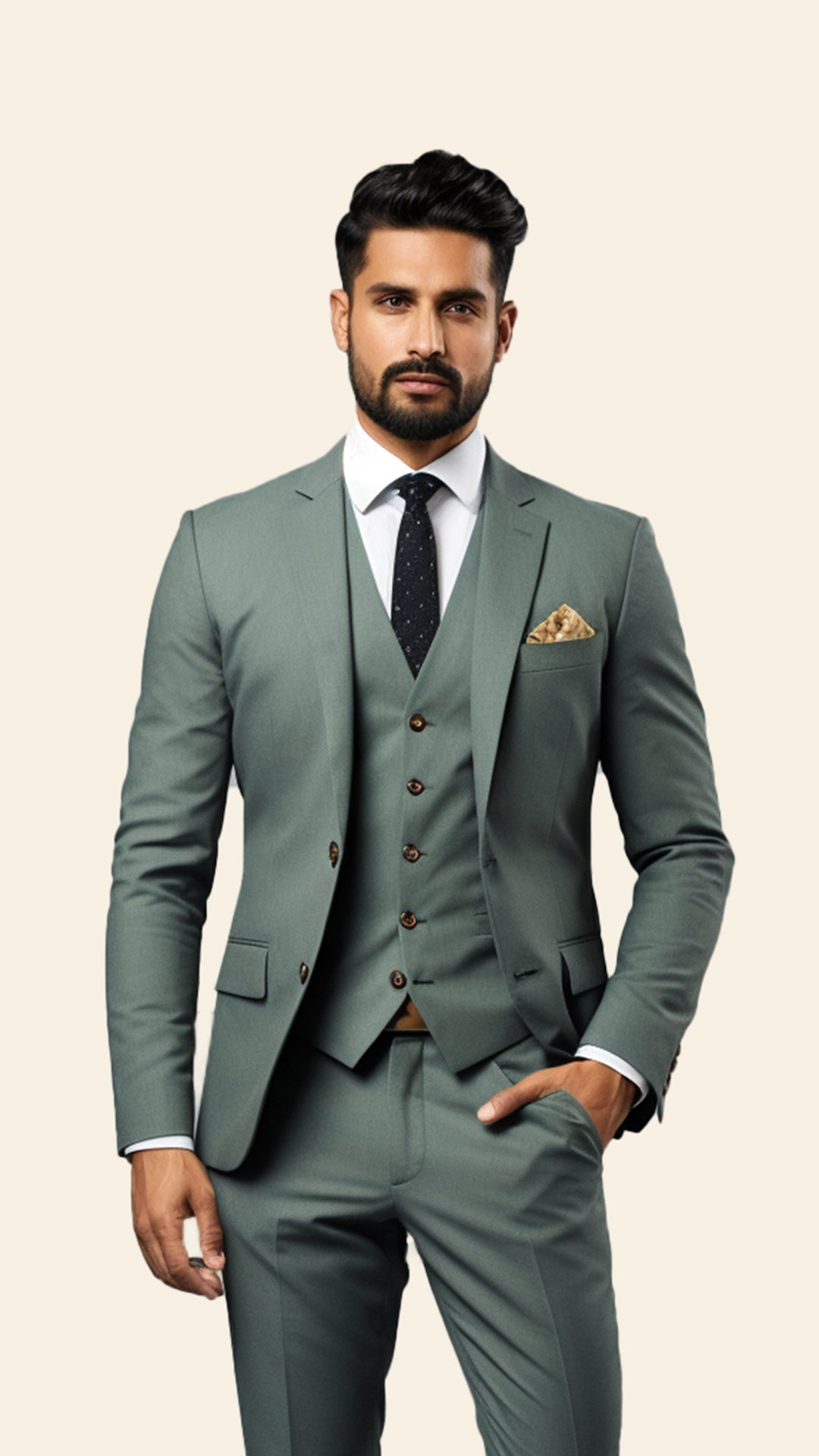 Custom Men's Three-Piece Grey Suit in Light Slate Greenish Shade